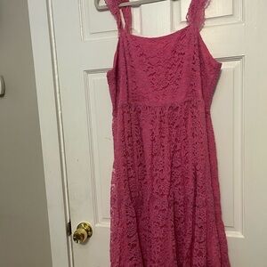 ARULA Pink Lace Midi Dress